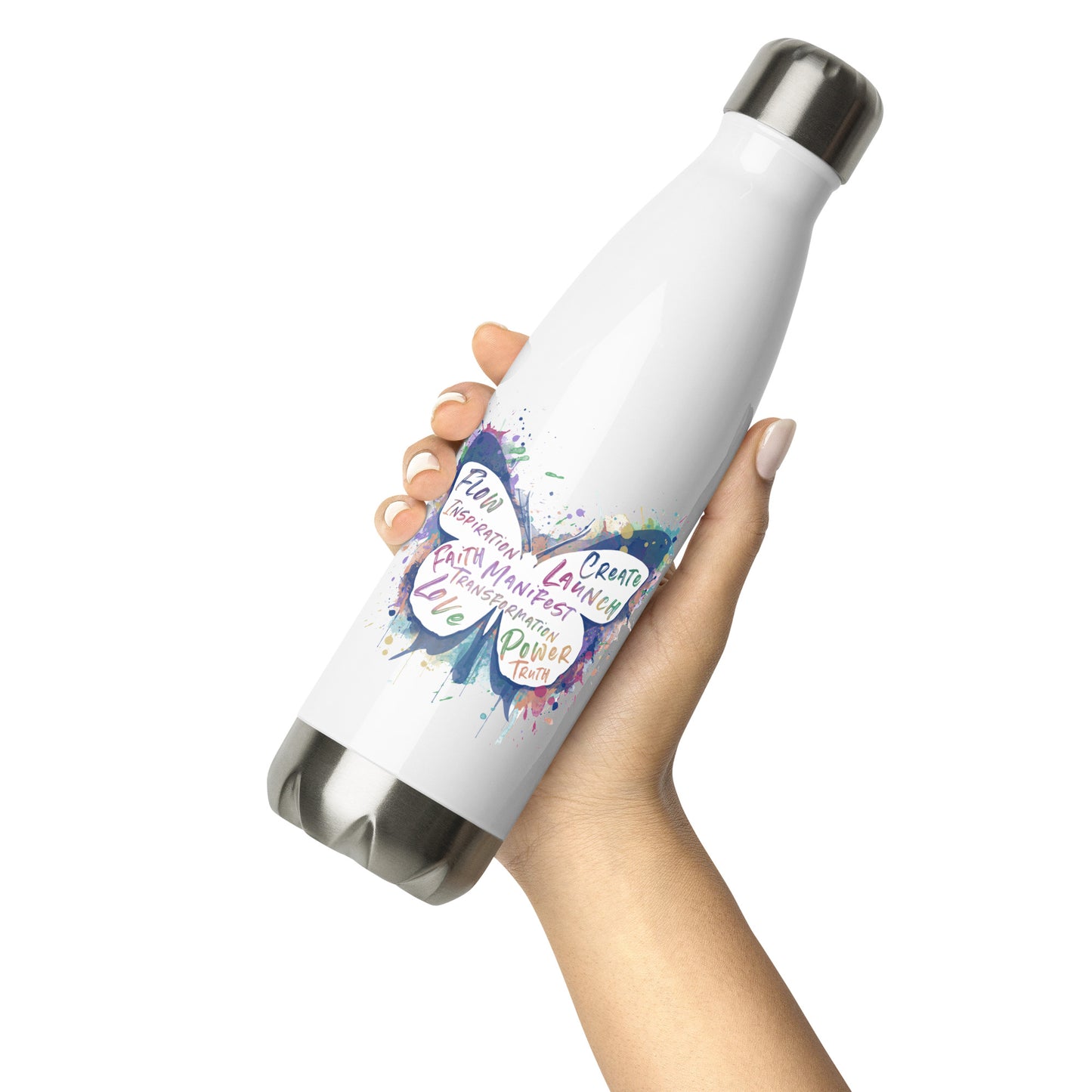 Werk Your Magic™ White Stainless Steel Water Bottle (Butterfly)