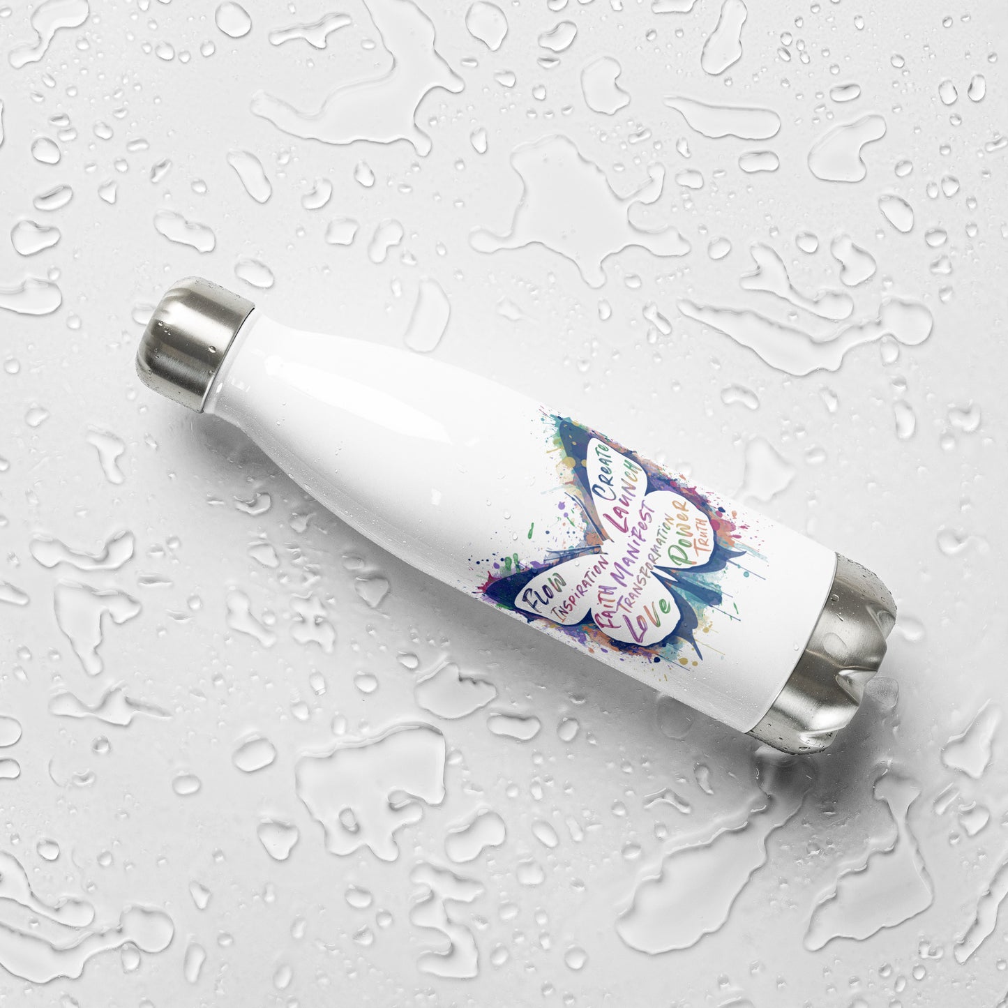 Werk Your Magic™ White Stainless Steel Water Bottle (Butterfly)