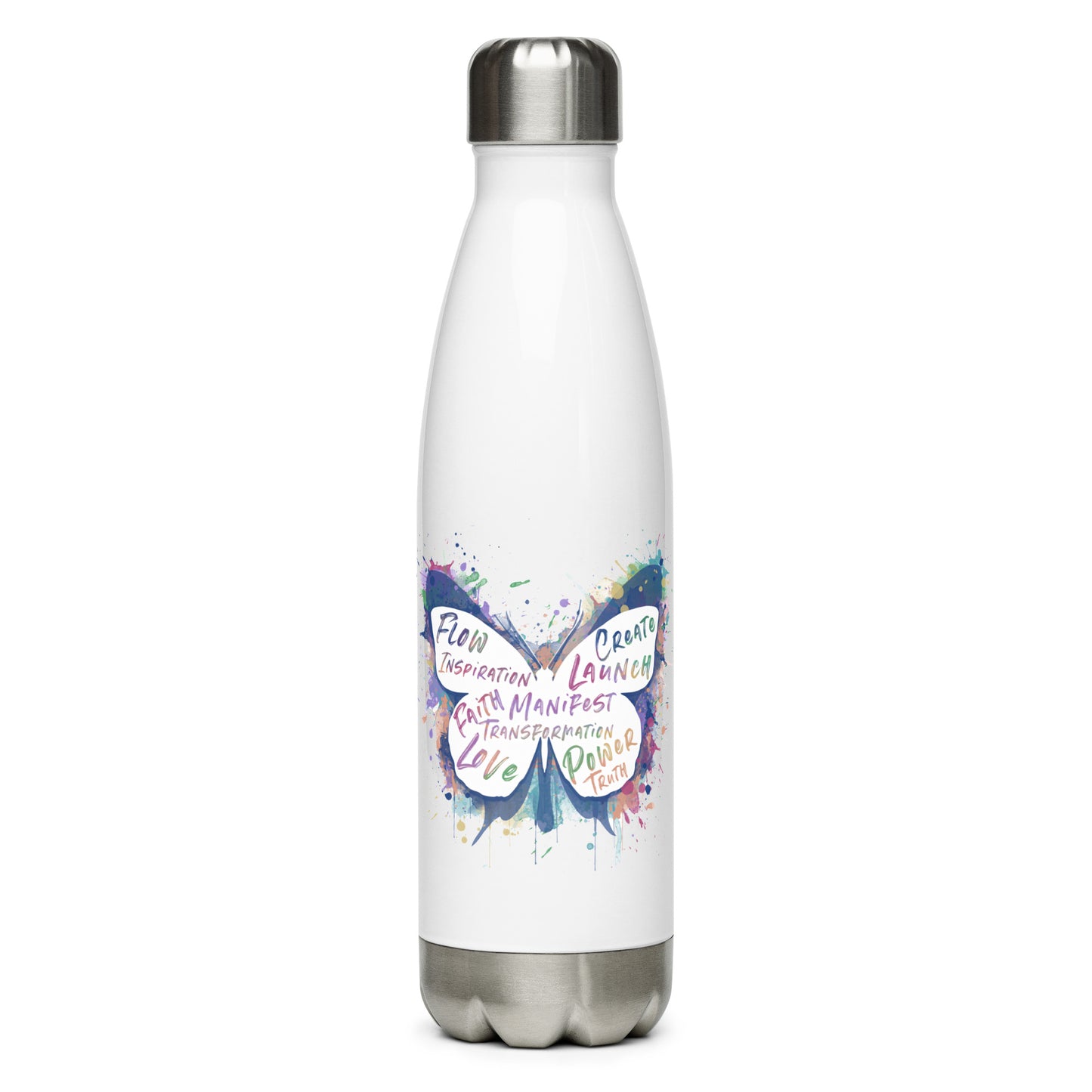 Werk Your Magic™ White Stainless Steel Water Bottle (Butterfly)