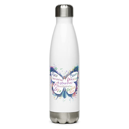 Werk Your Magic™ White Stainless Steel Water Bottle (Butterfly)