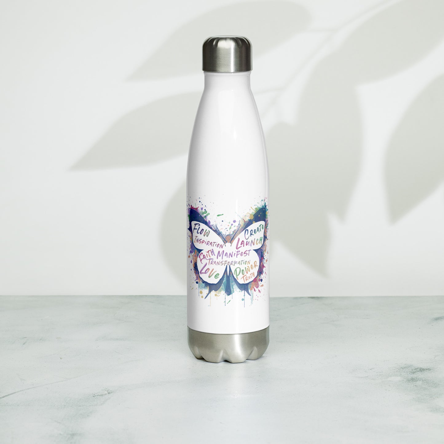 Werk Your Magic™ White Stainless Steel Water Bottle (Butterfly)